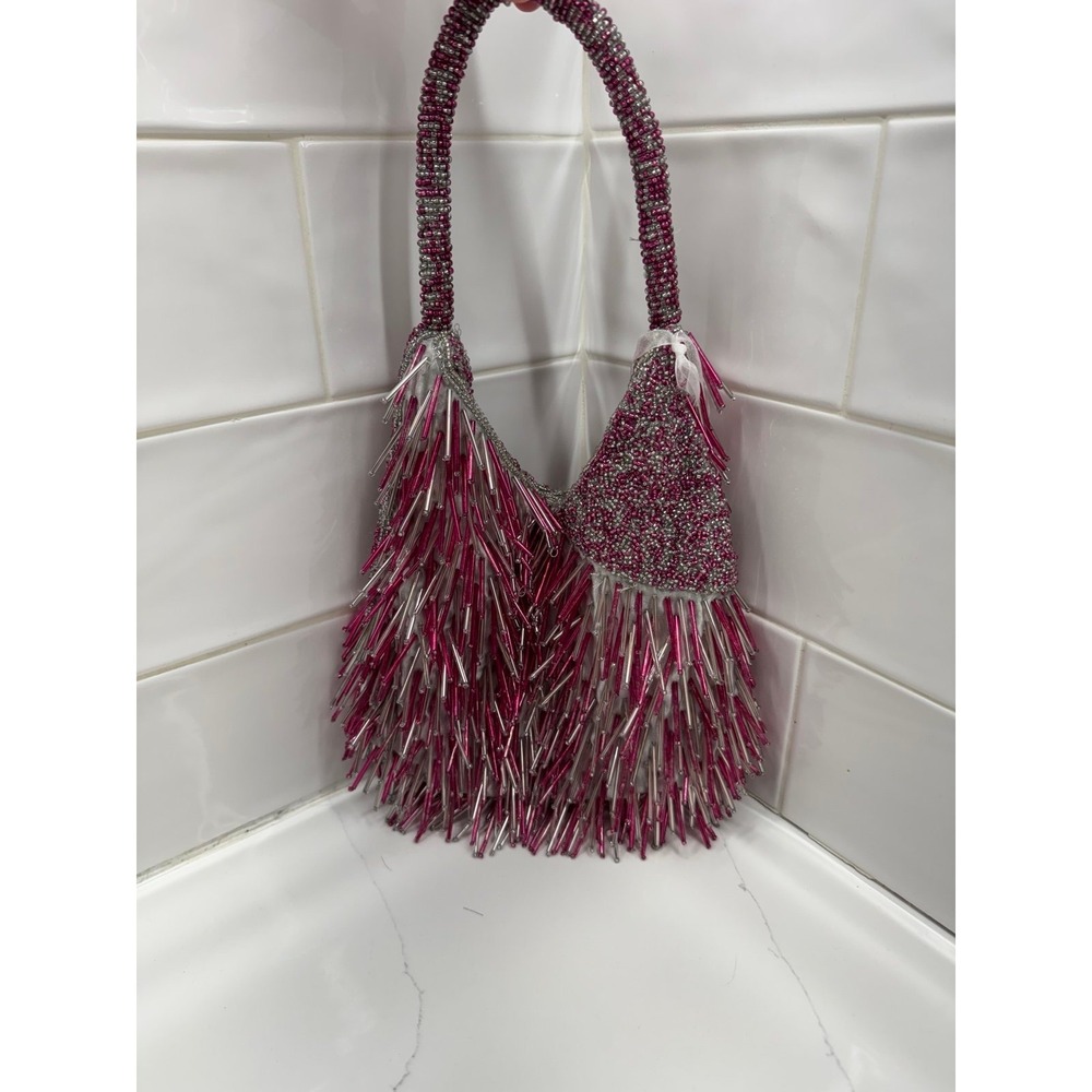 Handcrafted Pink Beaded Fringe Purse – Made in‎ India – NWT